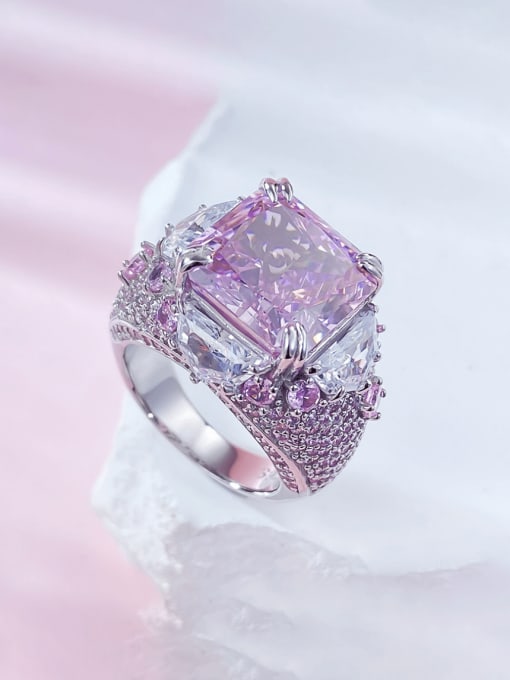 R898 Pink 925 Sterling Silver High Carbon Diamond Geometric Luxury Cocktail Ring