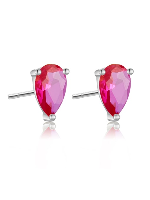 Platinum Rose Red 925 Sterling Silver Cubic Zirconia Water Drop Dainty Stud Earring