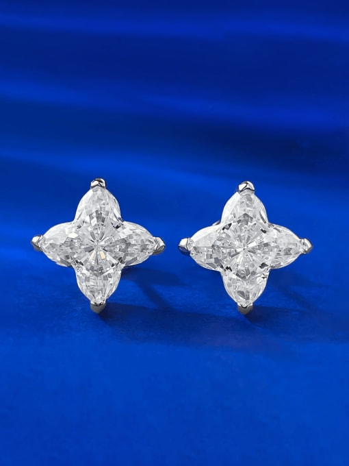 M&J 925 Sterling Silver High Carbon Diamond Flower Luxury Stud Earring 2