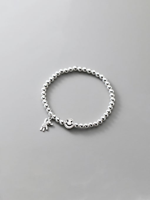 FAN 925 Sterling Silver Elastic rope Smiley Minimalist Handmade Beaded Bracelet