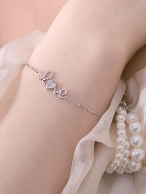 STL-Silver Jewelry 925 Sterling Silver Cubic Zirconia Heart Dainty Link Bracelet 2