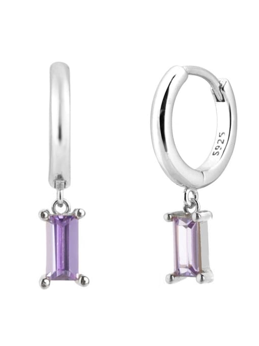 Platinum Purple 925 Sterling Silver Geometric Hoop Earring