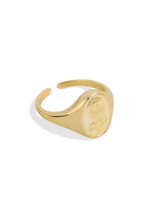 Gold 925 Sterling Silver Flower Vintage Band Ring