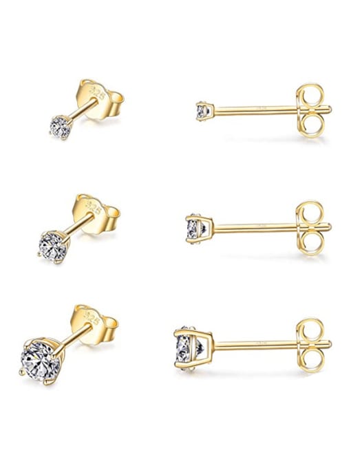 Gold color 3 pieces per set 925 Sterling Silver Cubic Zirconia Geometric Minimalist Stud Earring