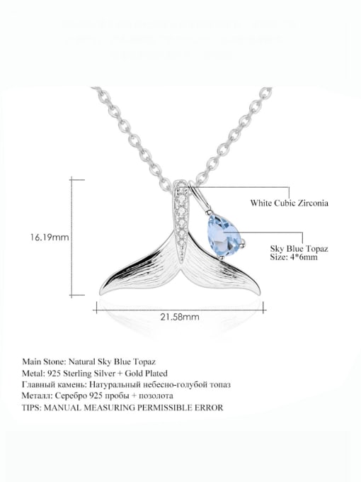 ZXI-SILVER JEWELRY 925 Sterling Silver Natural  Topaz WhaleTail  Minimalist Necklace 2