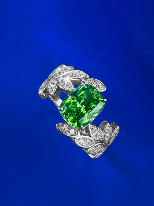 R641 Green Diamond 925 Sterling Silver High Carbon Diamond Geometric Luxury Cocktail Ring