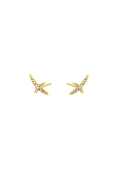 Gold 925 Sterling Silver Cubic Zirconia Cross Minimalist Stud Earring