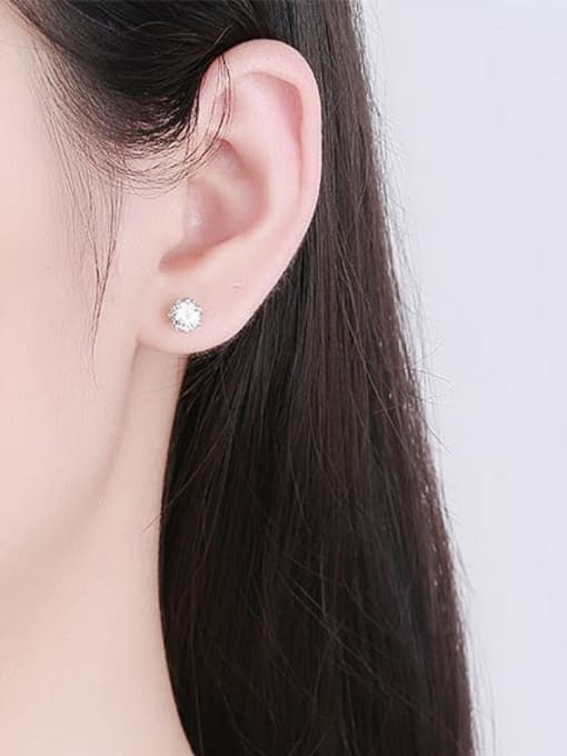 PNJ-Silver 925 Sterling Silver Moissanite Flower Dainty Stud Earring 1