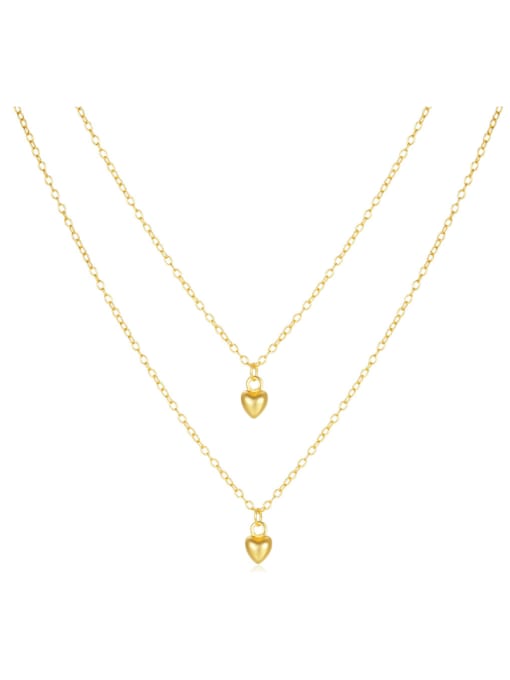 golden 925 Sterling Silver Heart Minimalist Double Layer Chain  Necklace