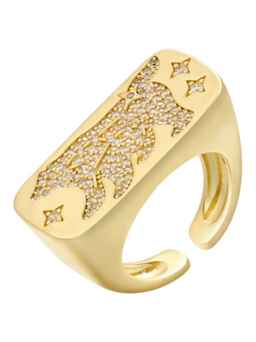 golden Brass Rhinestone Geometric Trend Band Ring