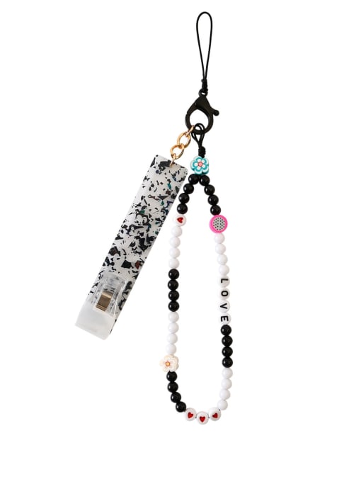 P68005 black Handmade beaded flower and fruit mobile phone lanyard Mobile Accessories
