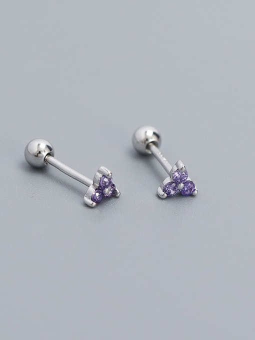 White gold purple stone 925 Sterling Silver Cubic Zirconia Triangle Dainty Stud Earring