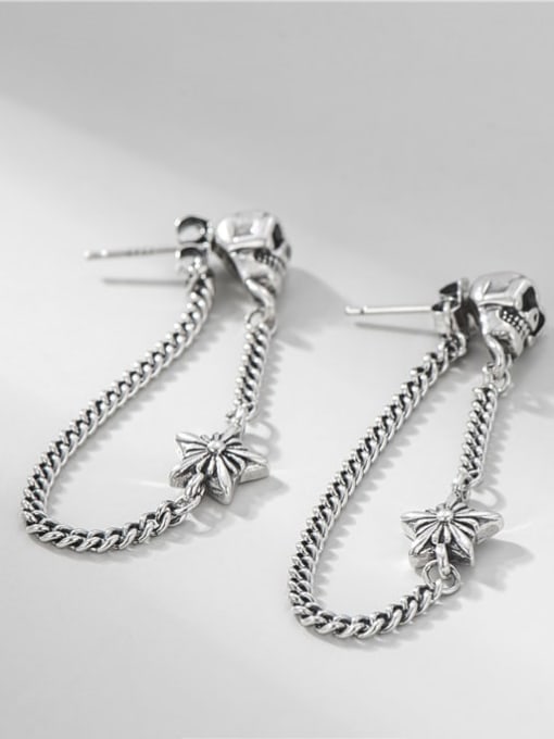 Skull Chain Earrings 925 Sterling Silver Tassel Vintage Skull Chain Threader Earring