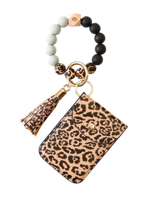 Leopard k68326 Alloy Silicone Beads Leather Coin Purse Bracelet /Key Chain