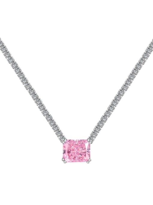 Pink DY190563 S W BF 925 Sterling Silver Cubic Zirconia Geometric Dainty Necklace