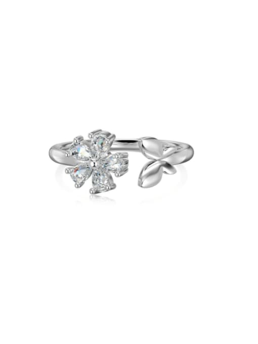 DY120986 S W WH 925 Sterling Silver Cubic Zirconia Flower Dainty Band Ring