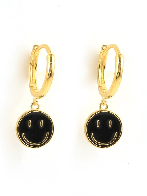 Gold +Black 925 Sterling Silver Enamel Smiley Minimalist Huggie Earring