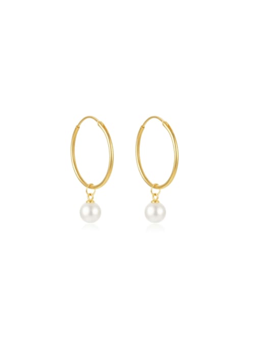 golden 925 Sterling Silver Imitation Pearl Geometric Minimalist Huggie Earring
