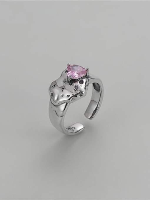 Pink 925 Sterling Silver Cubic Zirconia Heart Vintage Band Ring