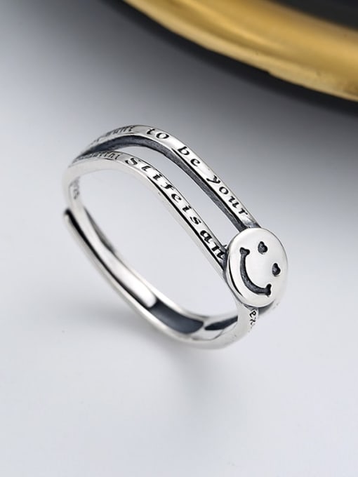 TAIS 925 Sterling Silver Smiley Vintage Band Ring 2