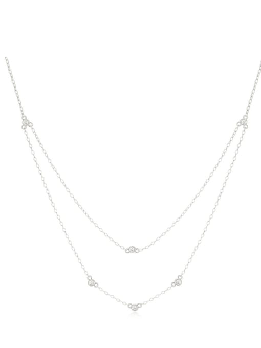 Platinum 925 Sterling Silver Cubic Zirconia Geometric Minimalist Multi Strand Necklace