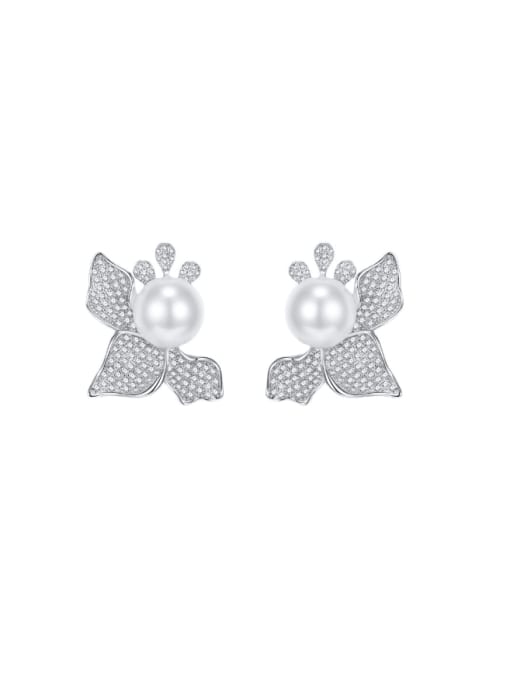 E078 Pearl Earrings 925 Sterling Silver Imitation Pearl Flower Luxury Cluster Earring