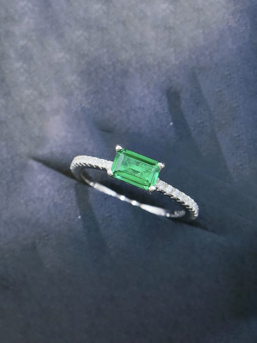 green 925 Sterling Silver Cubic Zirconia Geometric Minimalist Band Ring
