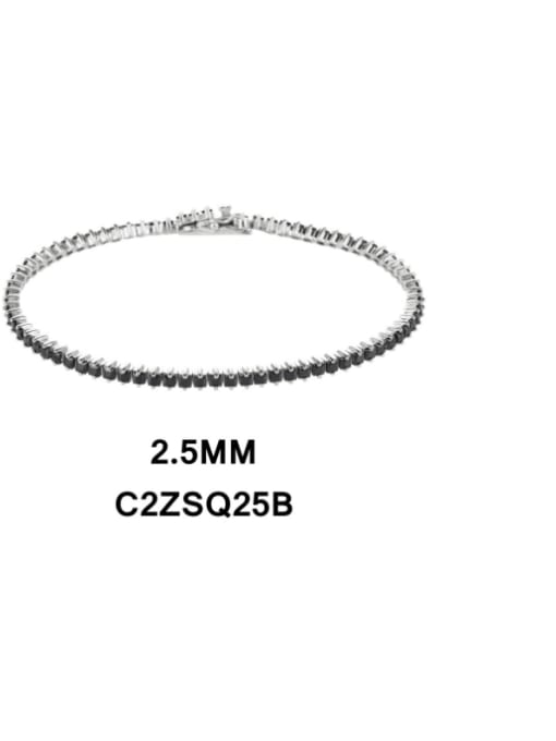 two Claw Black Stone 2.5mm-18cm 925 Sterling Silver Cubic Zirconia Geometric Luxury Link Bracelet