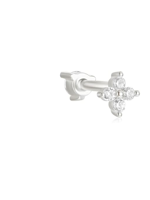 Single Platinum 5 925 Sterling Silver Cubic Zirconia Geometric Minimalist Single Earring
