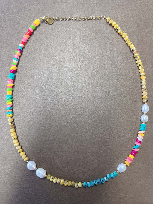 W.BEADS Titanium Steel Rainbow Candy Color Irregular Natural Stone Handmade Necklace 0