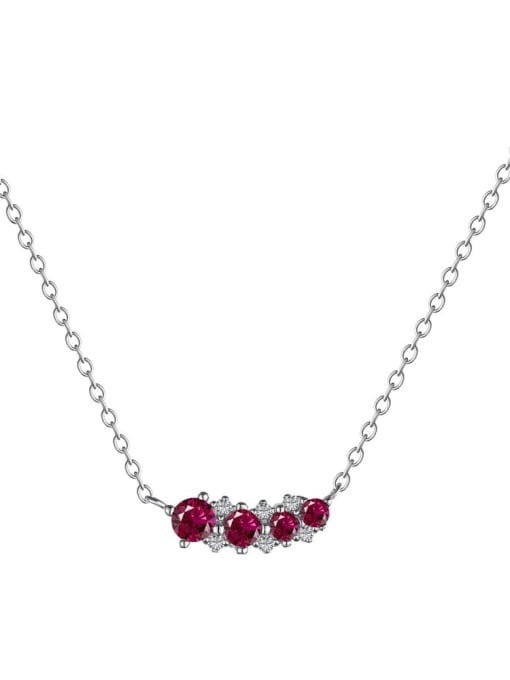 DY190544 S W BO 925 Sterling Silver Cubic Zirconia Red Geometric Dainty Necklace