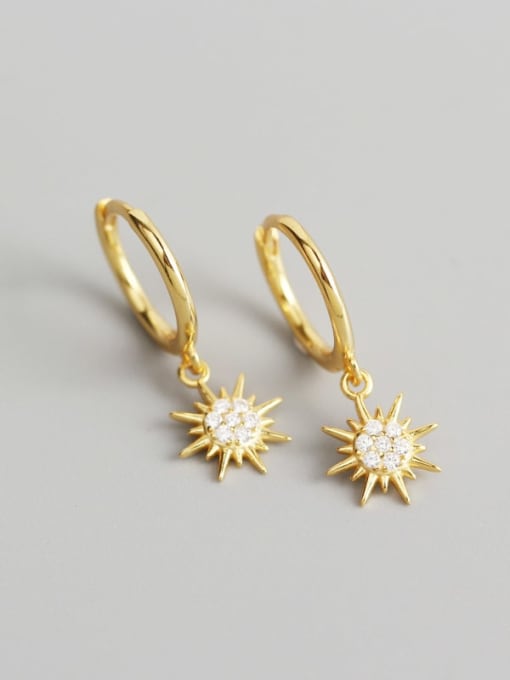 Gold 925 Sterling Silver Rhinestone White Geometric Minimalist Huggie Earring