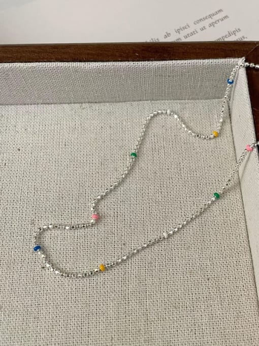 Rainbow pea flash Bead Necklace 925 Sterling Silver Multi Color Dainty Necklace