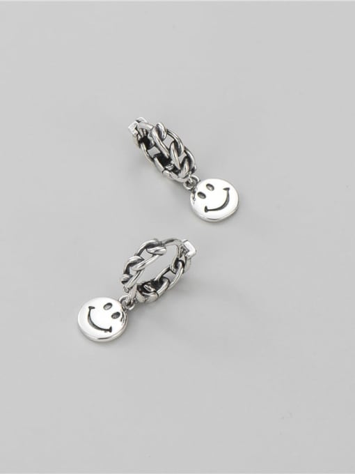 Smiling face chain ear buckle 925 Sterling Silver Smiley Vintage Huggie Earring