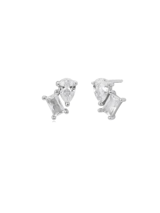 platinum 925 Sterling Silver Cubic Zirconia Geometric Statement Stud Earring