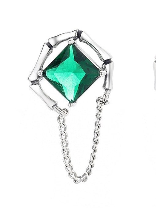 129fr: about 3.8 g, right 925 Sterling Silver Cubic Zirconia Green Geometric Vintage Stud Earring