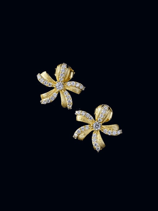 E514 Flower Earrings 925 Sterling Silver Cubic Zirconia Flower Vintage Stud Earring
