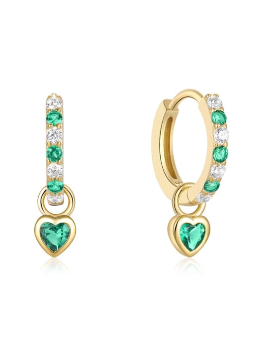 Green Stone color 925 Sterling Silver Cubic Zirconia Heart Dainty Hoop Earring