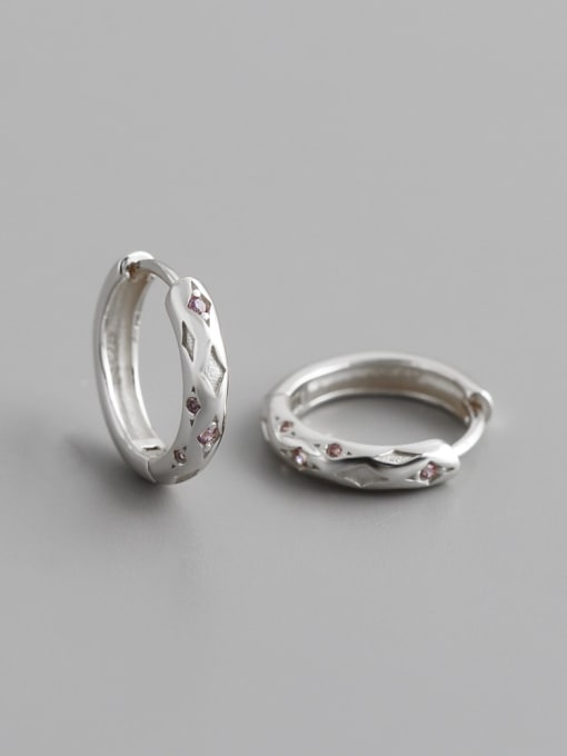 (Purple Stone) White Gold 925 Sterling Silver Cubic Zirconia Geometric Minimalist Huggie Earring