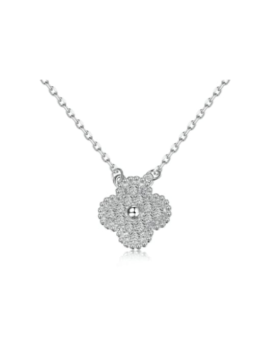 Platinum DY190761 S W WH 925 Sterling Silver Cubic Zirconia Clover Dainty Necklace