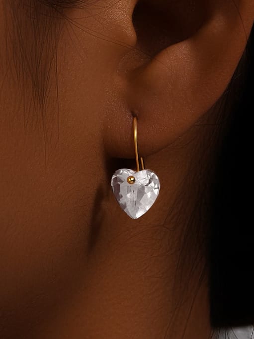 YUANFAN 925 Sterling Silver Cubic Zirconia Heart Minimalist Hook Earring 1