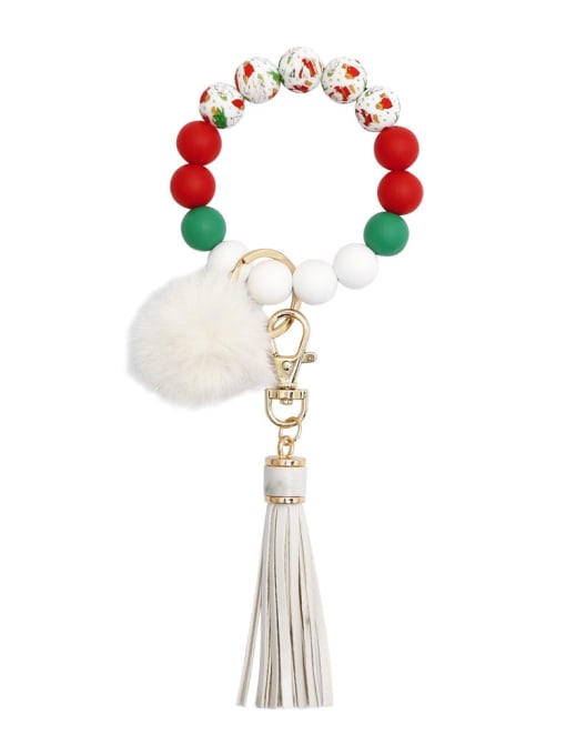 White k68315 Alloy Multi Color  Silicone Leather  Tassel fur ball christmas tree Key Chain