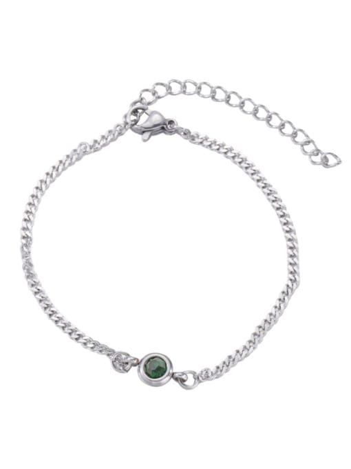 5 Dark Green Stainless steel Rhinestone Round Minimalist Bracelet