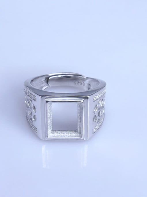 Supply 925 Sterling Silver 18K White Gold Plated Geometric Ring Setting Stone size: 9*11mm 0