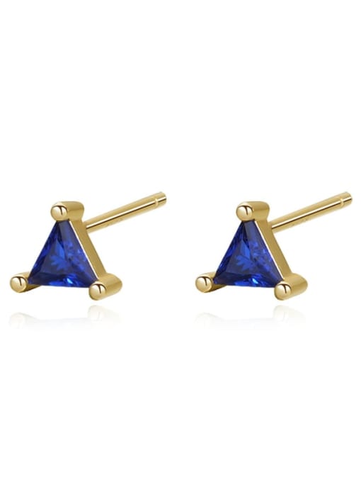 E2720 Gold +Dark Blue 925 Sterling Silver Cubic Zirconia Triangle Minimalist Stud Earring