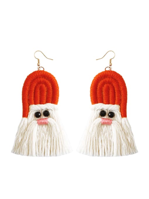 JMI Cotton rope +tassel  Christmas Bossian style hand-woven earrings 1