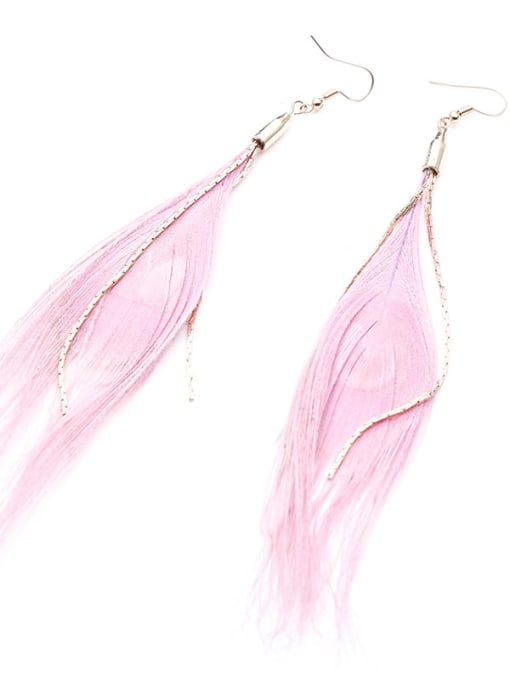 Pink Alloy Feather Tassel Bohemia Hand-Woven Drop Earring