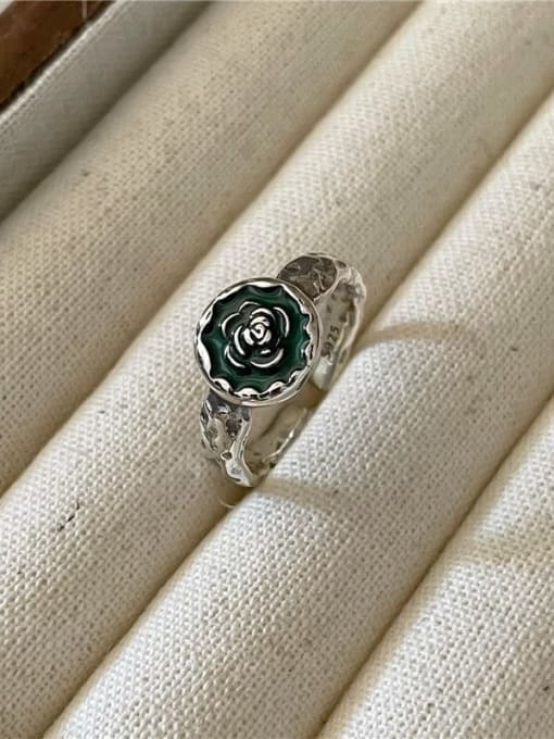 green 925 Sterling Silver Flower Vintage Band Ring