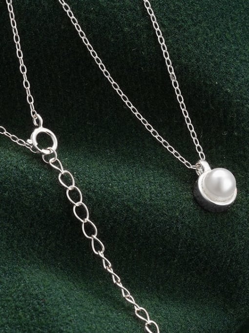 YUANFAN 925 Sterling Silver Imitation Pearl Geometric Minimalist Necklace 3