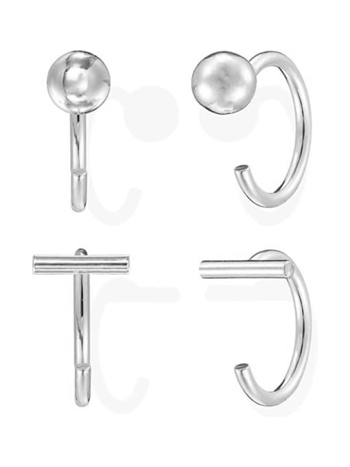 Platinum 3 (two pair set) 925 Sterling Silver Cubic Zirconia Geometric Minimalist Stud Earring